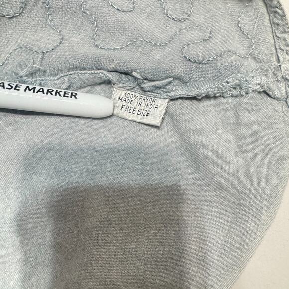 Tipsy India Y2K Embroidered Mini Dress grey button front lightweight tie back - Picture 7 of 8